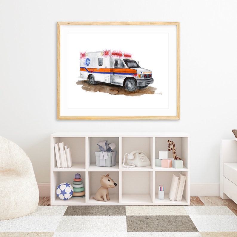 Boy Nursery Decor Ambulance Wall Art Emergency Truck Print Etsy