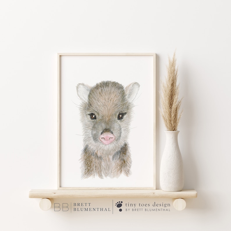 Baby Javelina Art, Southwest Nursery Decor, Javelina Watercolor, Javelina Painting, Desert Animal Print, Baby Animal, Central America image 1