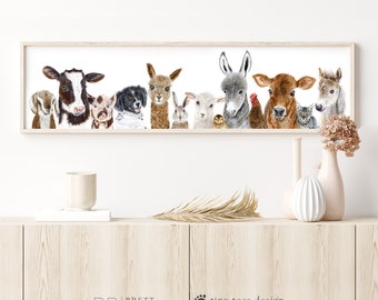 Panoramic Farm Nursery Art – Barnyard Animal Wall Decor for Kids