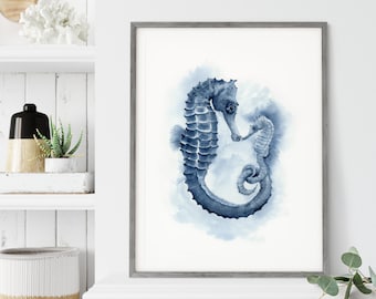 Parent and Baby Seahorse Art, Seahorses Print, Sea Life Watercolor, Ocean Nursery Decor, Seahorse Wall Art, Coastal Decor, Ocean Animal Art