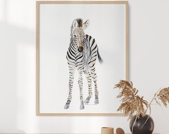 Safari Nursery Art - Zebra Art Print - Zebra Watercolor - Zebra Nursery - Safari Print - Gender Neutral - Baby Girl - Boy Room Art