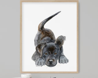 Black Labrador Painting - Puppy Nursery Decor - Farm Animal Print - Puppy Print - Farm Nursery - Puppy Watercolor - Childrens Art - Baby