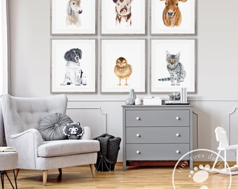 Farm Nursery Prints, Baby Animal Print Set of 6, Customize Your Animals