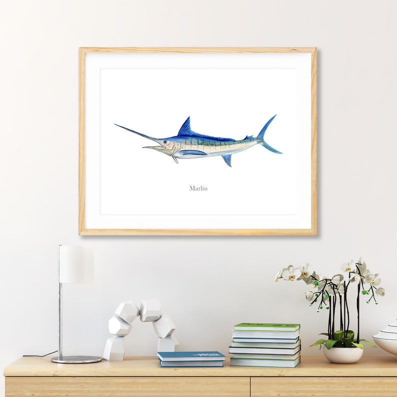 Blue Marlin Watercolor Billfish Wall Art Marlin Art Print Etsy