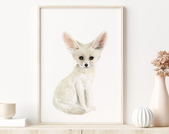 Fennec Fox Print | Safari Nursery Art | North African Animal Art | Desert Fox Watercolor | Baby Animal Nursery Decor