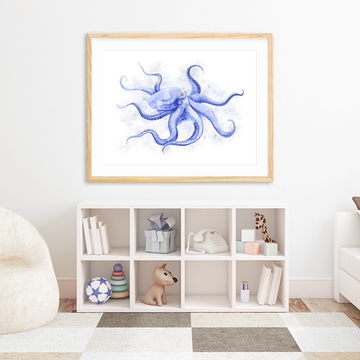 Octopus Wall Art Sea Life Art Blue Octopus Art Ocean | Etsy