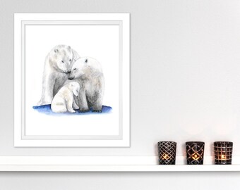 Polar Bear Family Arctic Nursery Art - Baby Room Decor - Polar Bear Nursery - Polar Bear Watercolor - Polar Bear Art - Arctic Animal 8.5x11