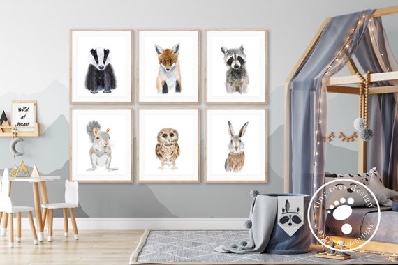 Woodland Nursery Print Set, Baby Animal Prints, Woodland Baby Decor, Animal Watercolors, Gender Neutral Forest Nursery Art, Animal Choices