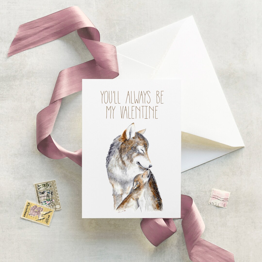 Valentine's Day Card for Mom, Wolf Card, Mom and Baby Wolf Valentines ...