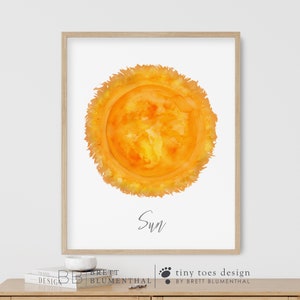 Sun Watercolor Print, Sun Nursery Art, Space Wall Art for Kids, Outer Space Bedroom Decor, Astronomy Poster, Sun Poster, Star Painting