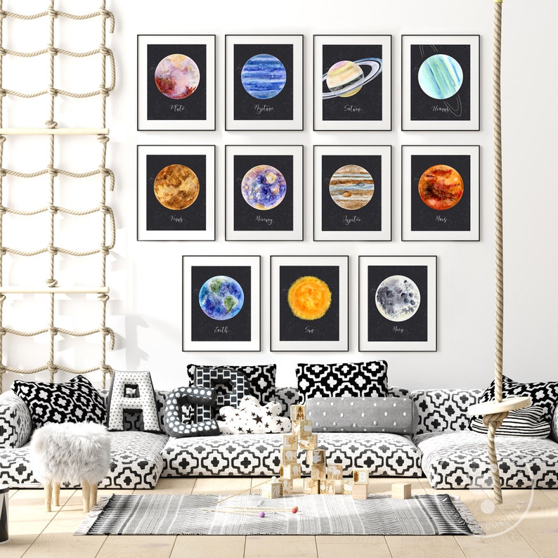 Solar System Print Set of 11, Watercolor Astronomy Kids Decor - Etsy