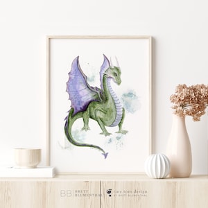 Dragon Art Print - Watercolor Dragon Painting - Dragon Nursery Art - Kids Wall Art - Dragon Wall Art - Boys Room Decor - Fantasy Art Print
