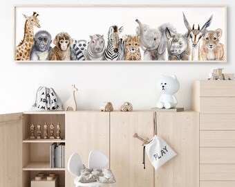 Safari Baby Animal Wall Art – Panoramic Jungle Nursery Print