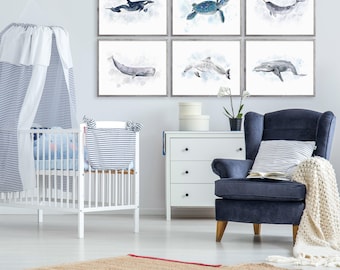 Ocean Animal Print Set of 6, Nautical Nursery Wall Art