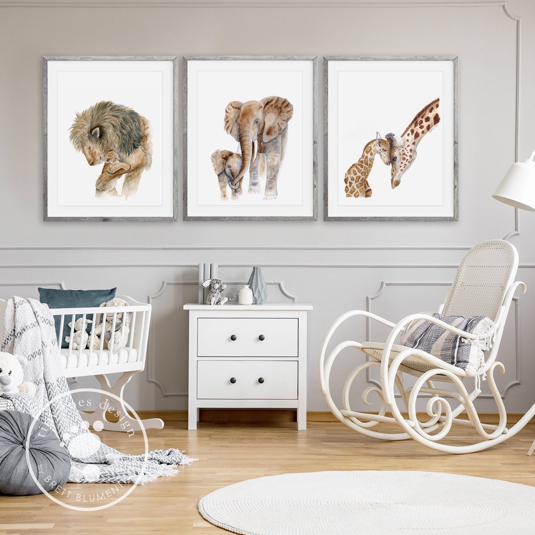 Baby Nursery Decor, Safari Nursery Print Set of 3, Dad Mom and Baby ...