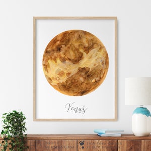 Planet Wall Art, Venus Watercolor, Planet Venus Poster, Venus Print, Astronomy Poster, Space Nursery Decor, Solar System Kids Room Decor