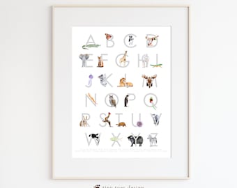 Gray Alphabet Art - Alphabet Nursery Art - Animal Alphabet Print - Animal Letters - ABC Wall Art - Nursery Alphabet Print - Alphabet Letters
