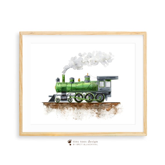 Train Nursery Art Print Boy Wall Green Steam Decor - Train Wall Art For Toddlers