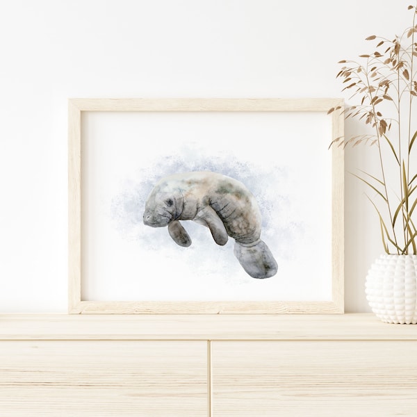 Manatee Art Print, Ocean Nursery Art, Manatee Watercolor Print, Sea Life Art, Bathroom Decor, Coastal Art, Ocean Animal Wall Art, Florida