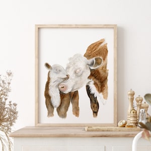 Farm Nursery Decor, Cow Painting, Hereford Cow Print, Mom and Baby Animal Art, Farmhouse Decor, Steer Watercolor, Ranching Wall Art, Gift