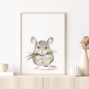 Baby Mouse Art, Woodland Animal Print, Mouse Watercolor, Woodland Nursery Art, Woodland Critter, Animal Art, Woodland Print, Mouse, Green