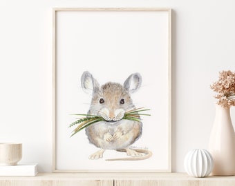 Baby Mouse Art, Woodland Animal Print, Mouse Watercolor, Woodland Nursery Art, Woodland Critter, Animal Art, Woodland Print, Mouse, Green