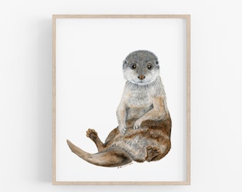 Baby Otter Print, Ocean Animal Nursery Wall Art