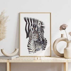 Estampado de cebra mamá y bebé, decoración de pared para habitación infantil con animales de safari. imagen 3