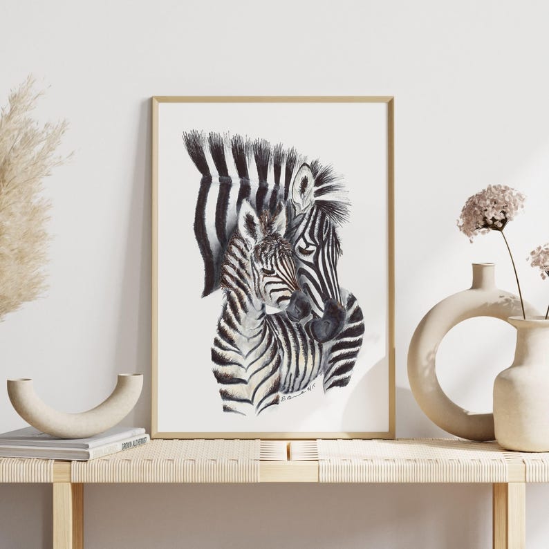 Estampado de cebra mamá y bebé, decoración de pared para habitación infantil con animales de safari. imagen 3