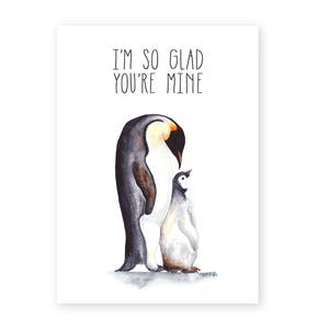 Carte pingouin pour papa, carte de fête des pères, voeux de nouveau père, papa et bébé pingouins, pour papa, futur papa, cadeau de fête des pères