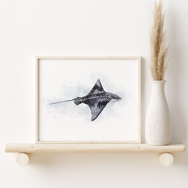 Eagle Ray Print, Ocean Animal Art, Eagle Ray Wall Art, Spotted Ray Fish, Bathroom Art, Coastal Decor, Ocean Nursery Print, Ray Fish Print