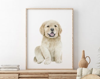 Golden Retriever, Puppy Nursery Art, Puppy Wall Art, Pup Watercolor, Cute Puppy Art, Girls Room Decor, Baby Boy Wall Art, Retriever Painting