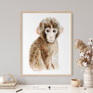 Baby Monkey Print, Safari Nursery, African Animal Art, Baby Animal Print, Monkey Art, Monkey Portrait, African Decor, Safari, Beige