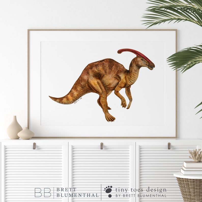 Parasaurolophus Art, Dinosaur Print, Dinosaur Watercolor, Kids Dino Art, Dinosaur Painting, Boy Room Decor, Dinosaur Nursery Art, Dino Decor image 1