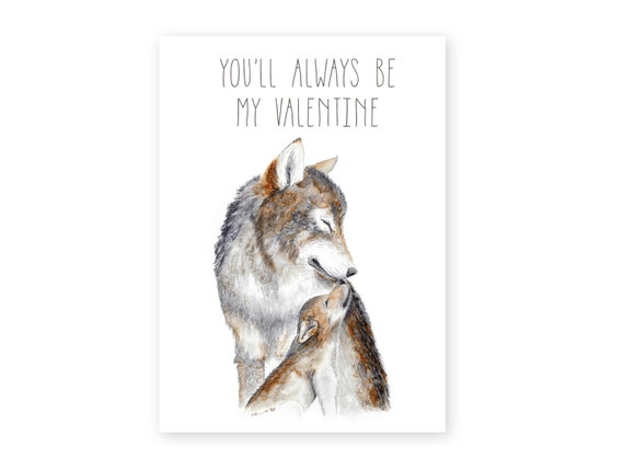 Valentines Day Card For Mom Wolf Card Mom And Baby Animals Valentines Day New Mom Valentine Card Valentine For Mom Wolf Gift - 
