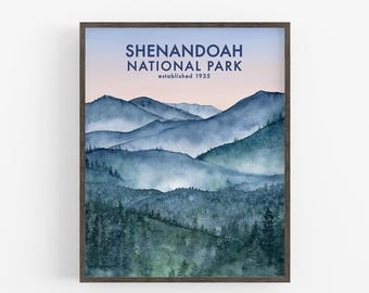 Muurdecoratie van Shenandoah National Park, print van de Blue Ridge Mountains