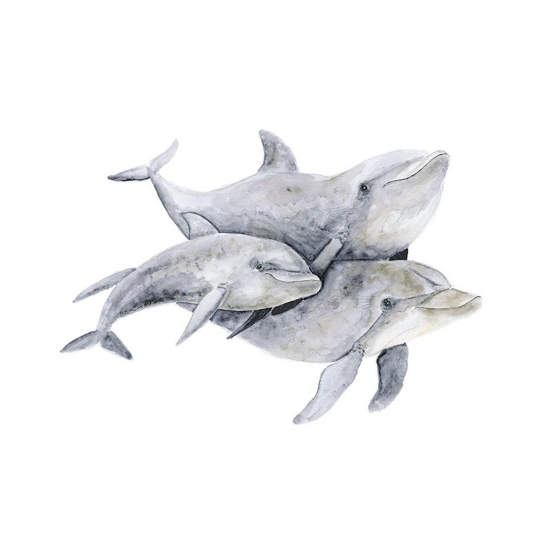 Lámina infantil Familia de delfines, arte mural de acuarela del océano imagen 3