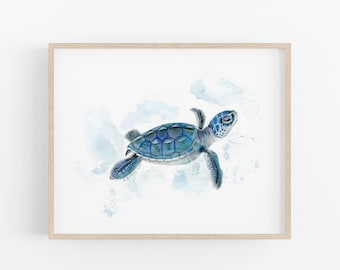 Sea Turtle Nursery Print, Watercolor Ocean Wall Art