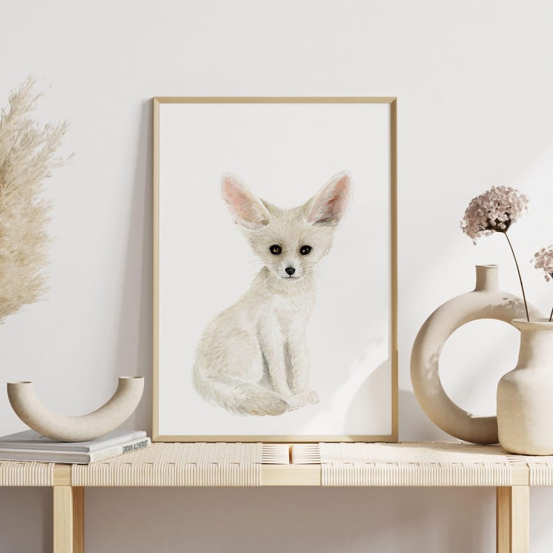 Fennek Fuchs Kinderzimmer Druck, Aquarell Safari Wandkunst Bild 3