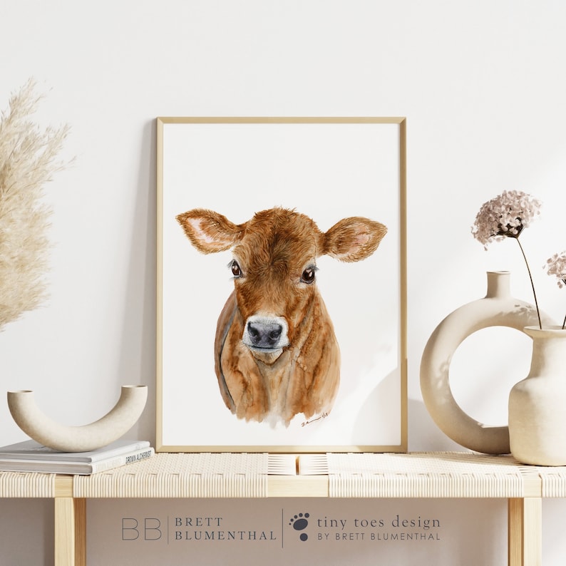 Cow Print, Farm Animal Nursery, Baby Farm Animal Art, Baby Nursery Cow, Farm Nursery, Nursery Animal Art, Animal Print, Baby Cow image 1
