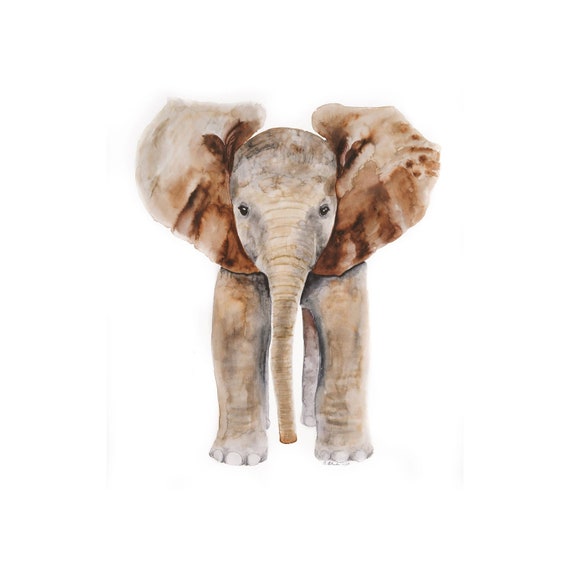 Animal Portrait Baby Elephant Painting Elephant Nursery Art Watercolor Print Art for Nursery Decor