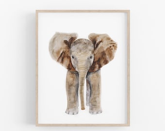 Elefant Wall Art Print, Aquarell Dschungel Kinderzimmer Dekor