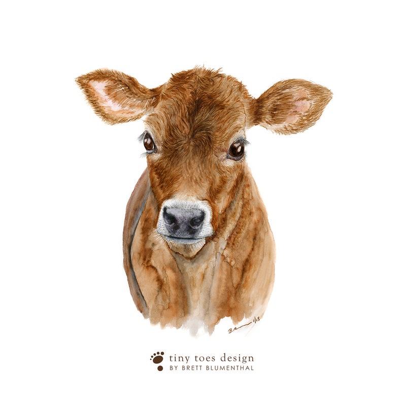 a painting of a brown cow with a white background