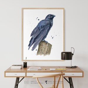 Raven Painting, Raven Watercolor Print, Bird Art Print, Audobon Print, Raven Wall Art, Black Bird Print, Birding Gift, Woodland Home Decor