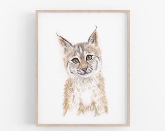 Baby Bobcat Wall Decor, Wildcat Art Print, Desert Animal - Ohio, Texas, Arizona, UK
