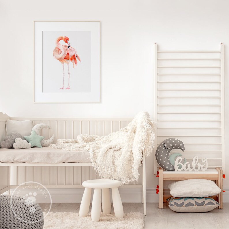 Flamingo Watercolor Flamingo Nursery Decor Pink Flamingo Etsy