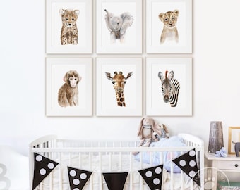 Safari Nursery Decor, Choose Your Baby Animals, Print Set of 6