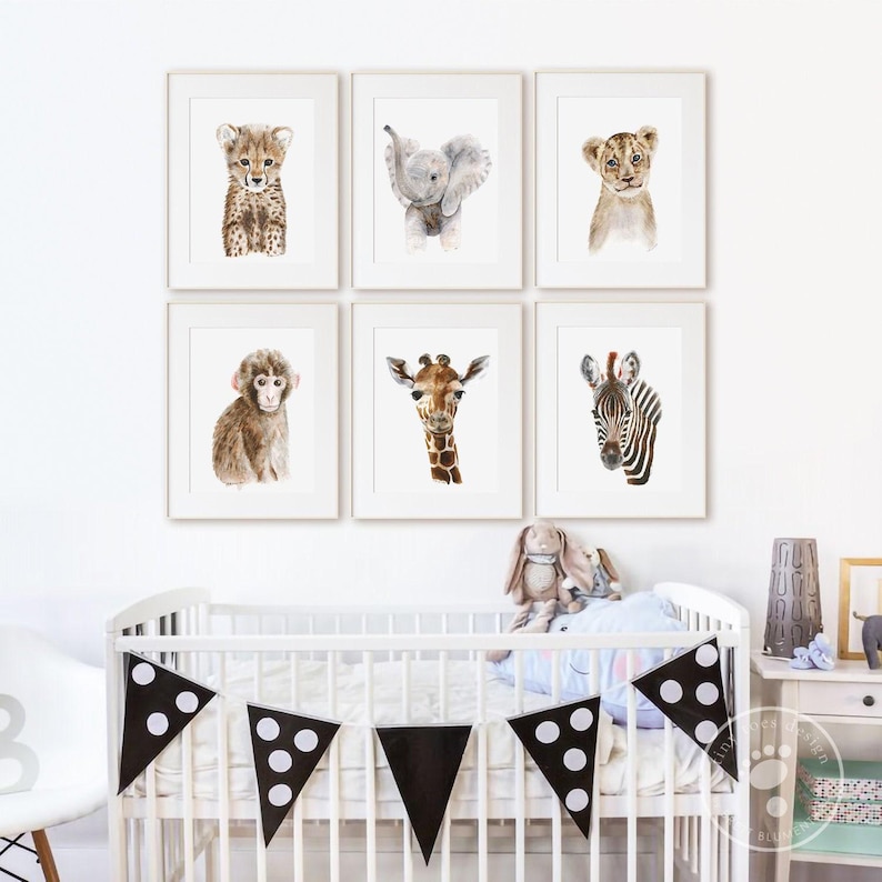Safari-Kinderzimmerdeko, Wähle deine Babytiere, 6er-Set Kunstdrucke Bild 1