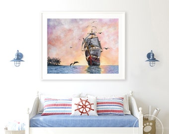 E035 Tableau bateau pirate pour chambre d’enfant