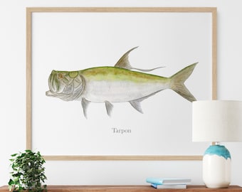 Ocean Fish Print, Tarpon Watercolor Art, Deep Sea Fishing Gift, Nautical Print, Sea Print, Scientific Illustration Art Print, Tarpon Print